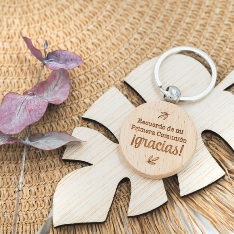 Llavero de madera redondo Floral